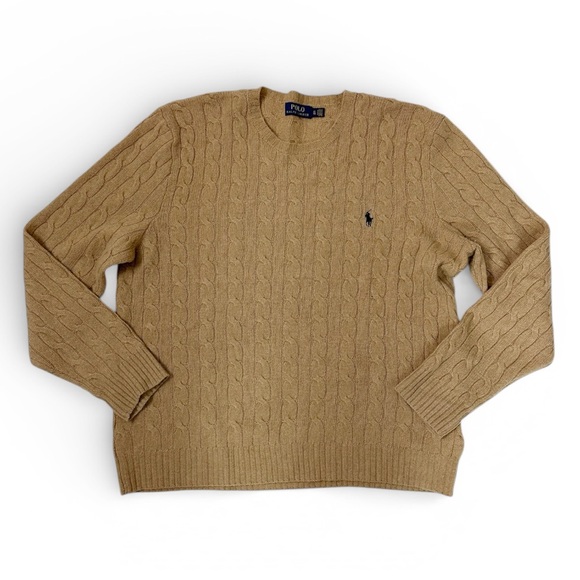 Polo Ralph Lauren Men's Tan Cable Knit Sweater Cashmere Wool Blend Size XL - Picture 3 of 8